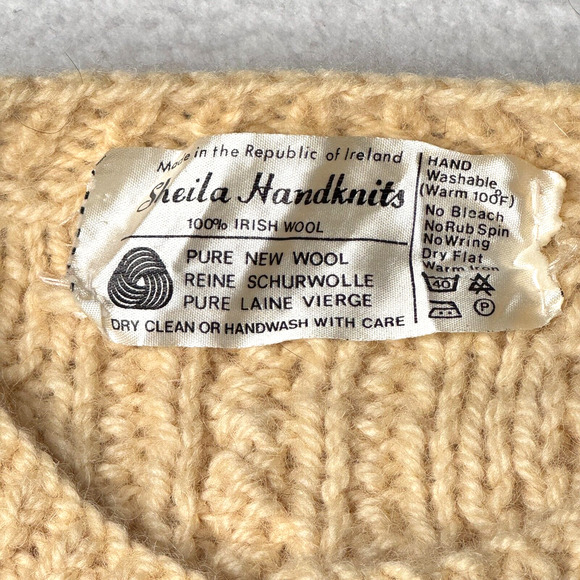 VTG Shiela Handknits Cardigan Size XXS/Kids 12 Cream Irish Wool Chunky Fisherman - Picture 3 of 6